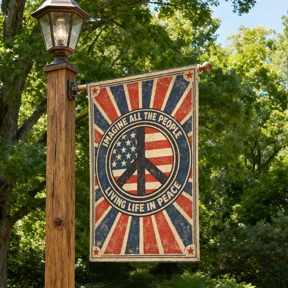 Vintage Peace Sign Imagine All The People Garden Flag