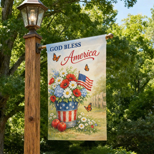 Vintage Patriotic Christian Decor, God Bless America Outdoor Garden Flag