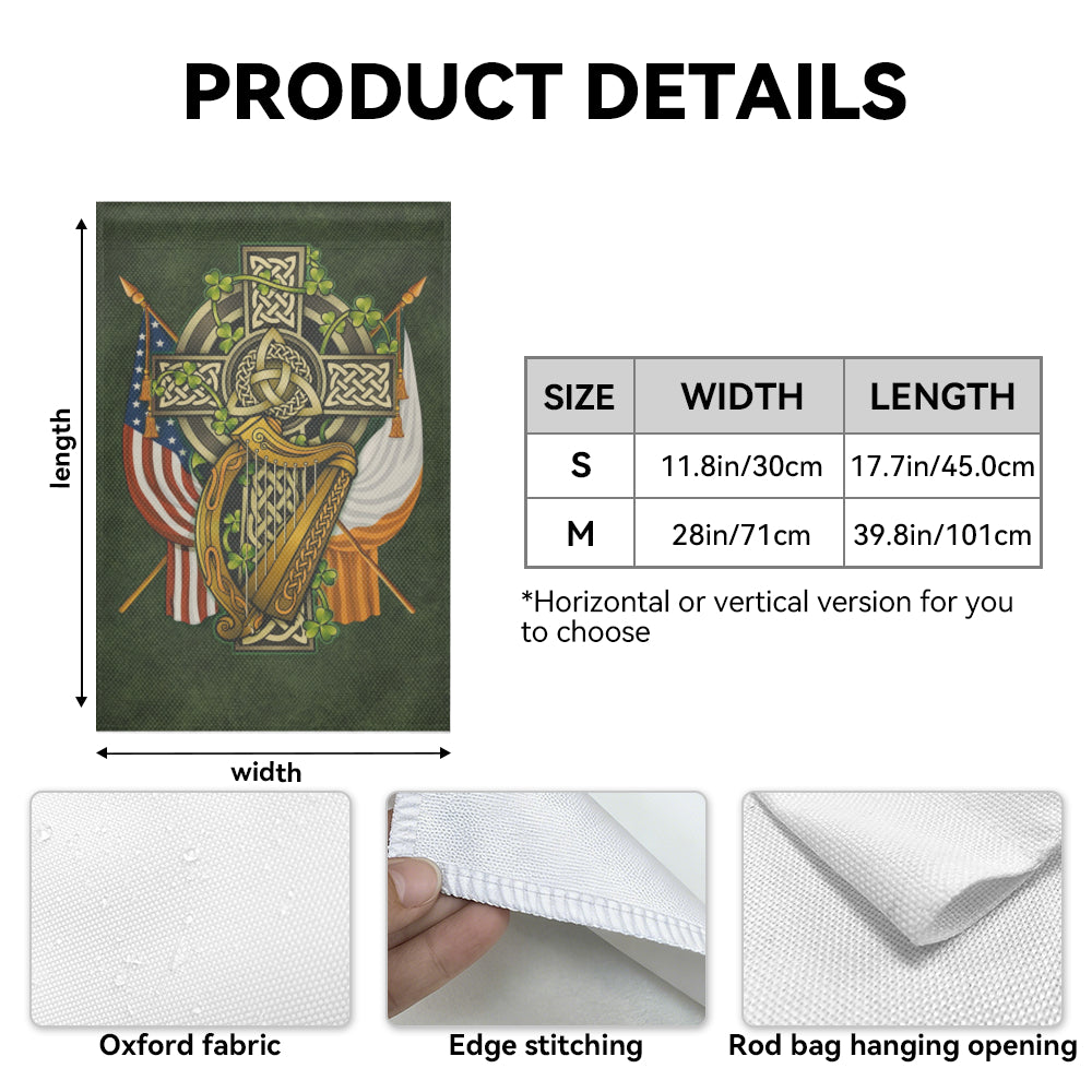 Irish American Celtic Cross Harp Shamrock Patriotic Garden Flag