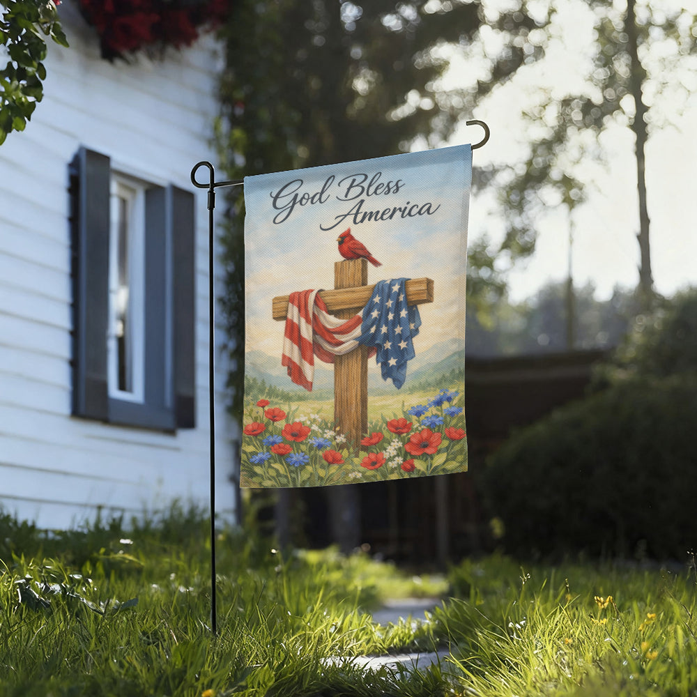 Faith Inspired God Bless America Patriotic Cross Garden Flag