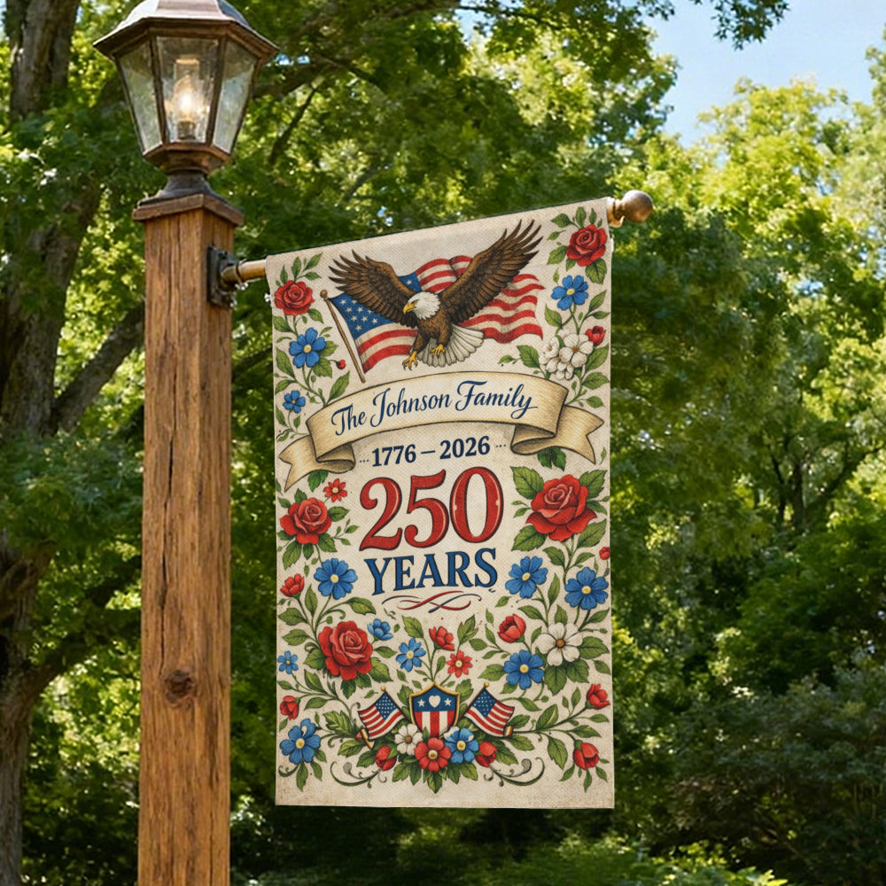 Custom Family Name America 250 Years Patriotic Garden Flag