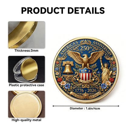 250 Years In God We Trust Coin, Semiquincentennial America Gift, Patriotic Christian Collectible Coin