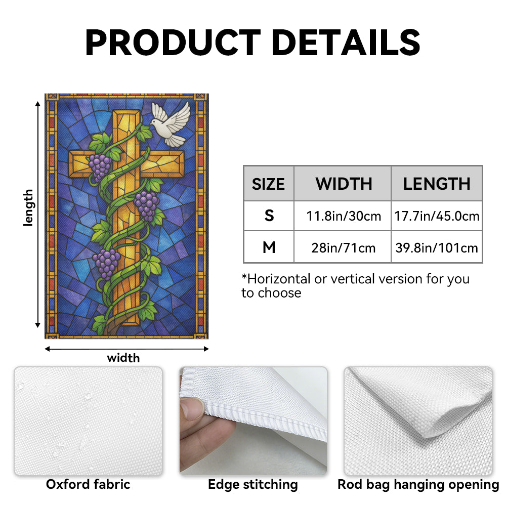 Stained Glass Christian Cross Grapevine Dove Garden Flag