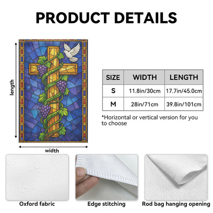 Stained Glass Christian Cross Grapevine Dove Garden Flag