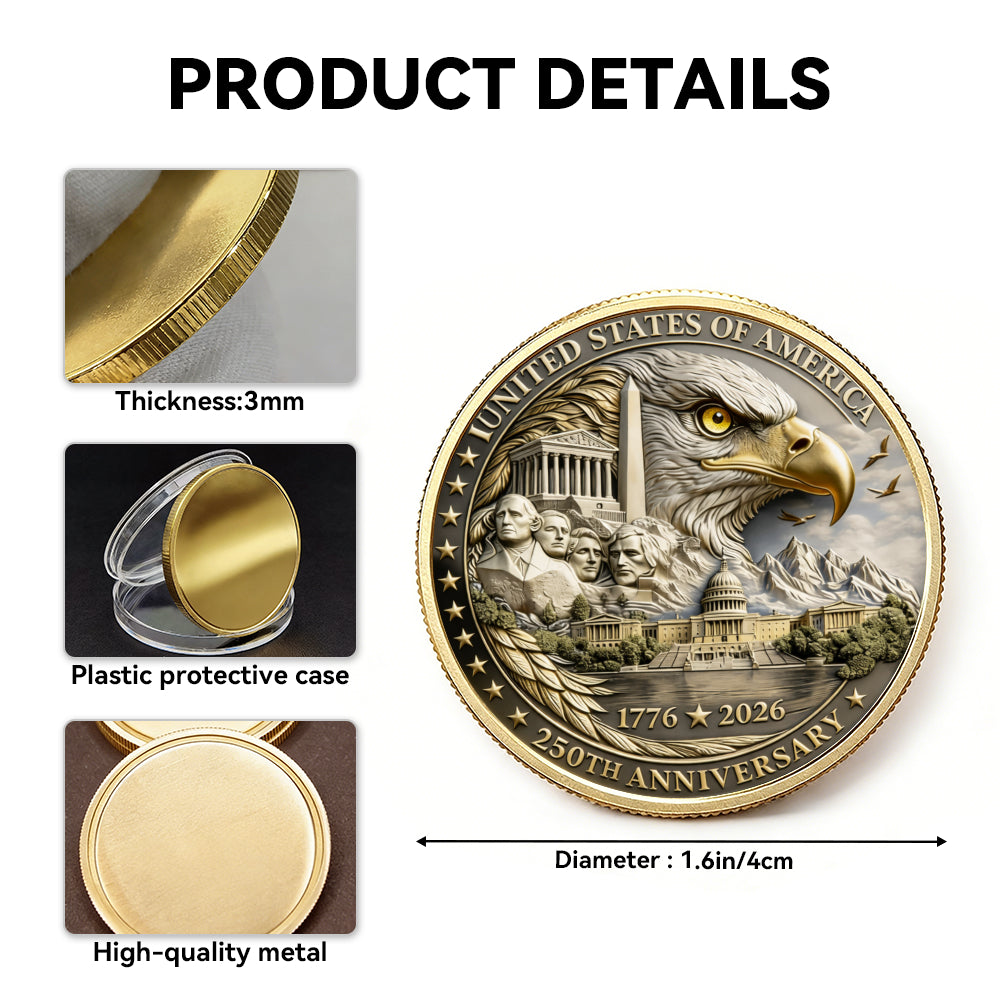 250th Year Anniversary Coin, Semiquincentennial 1776-2026 America Gift, Patriotic Collectible Coin