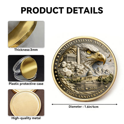 250th Year Anniversary Coin, Semiquincentennial 1776-2026 America Gift, Patriotic Collectible Coin