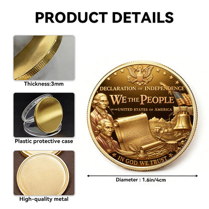 USA Declaration Commemorative Coin, Semiquincentennial 1776-2026 America Gift, Patriotic Collectible Coin