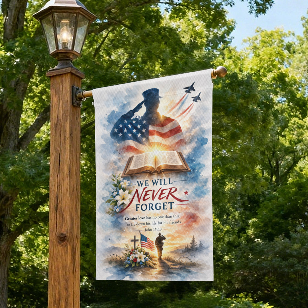 Military Memorial Bible Verse Garden Flag, Patriotic Flag, Christian Decor