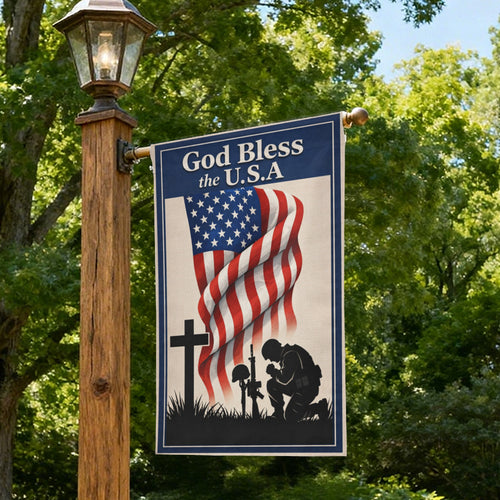 Patriotic Veteran Memorial God Bless the USA Garden Flag