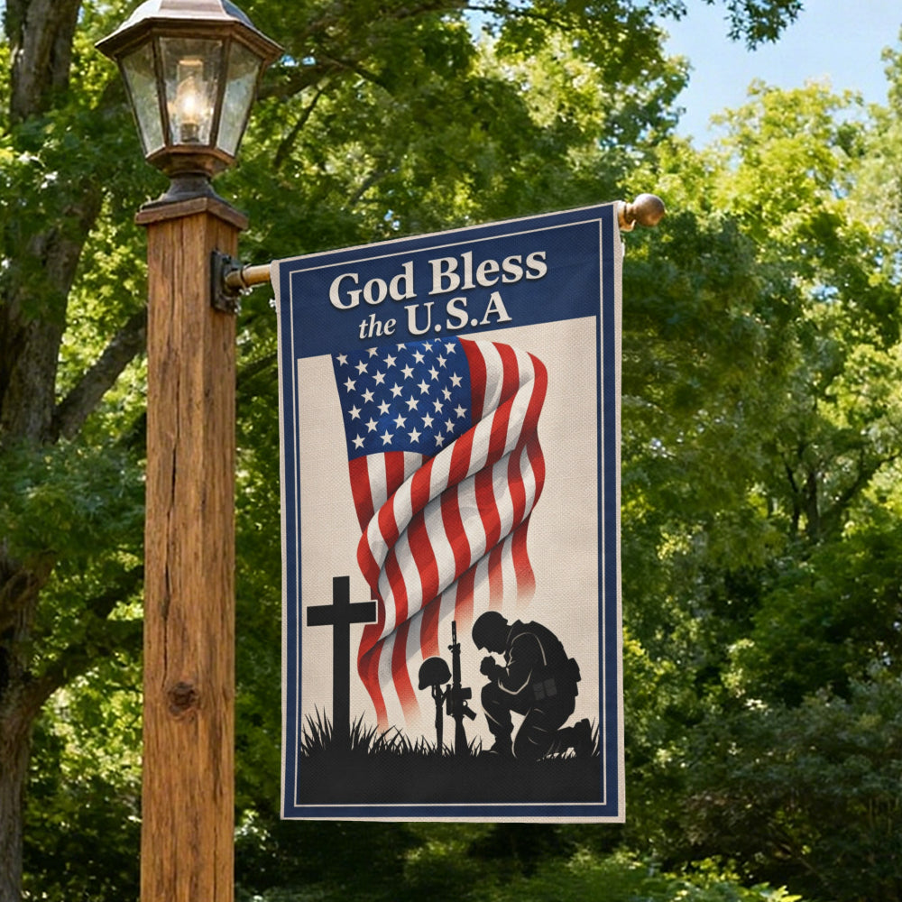 Patriotic Veteran Memorial God Bless the USA Garden Flag