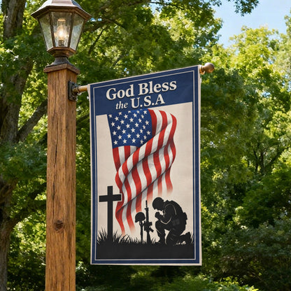 Patriotic Veteran Memorial God Bless the USA Garden Flag