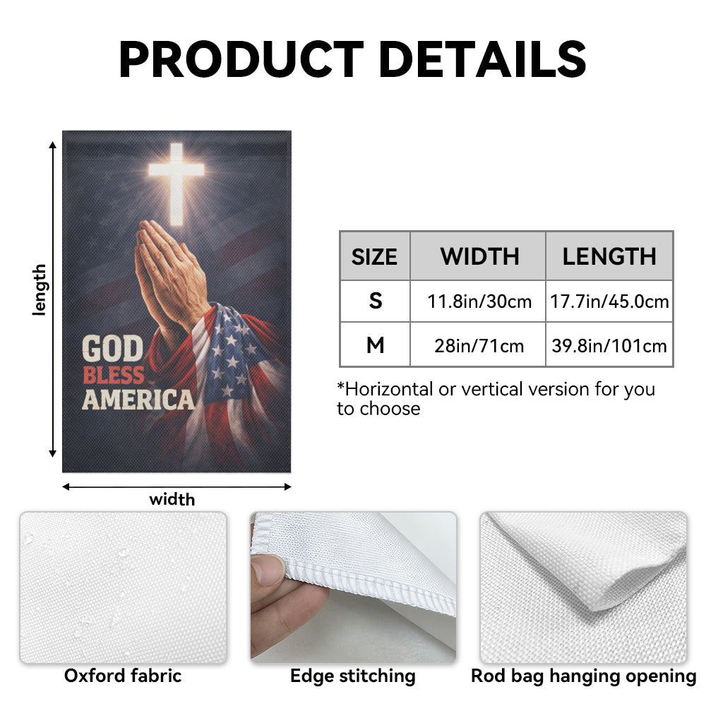 God Bless America Christian Prayer Hands Cross Patriotic Garden Flag