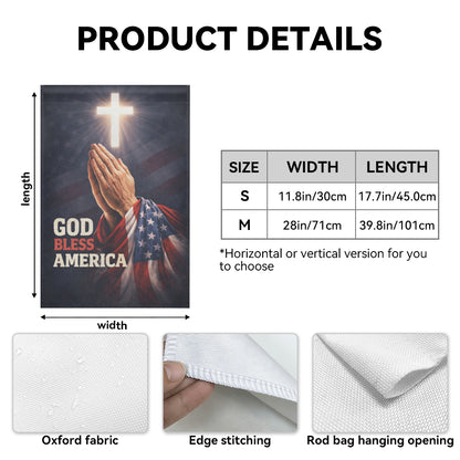 God Bless America Christian Prayer Hands Cross Patriotic Garden Flag