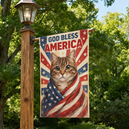God Bless America Garden Flag, Funny Patriotic Flag, Funny Cat Decor