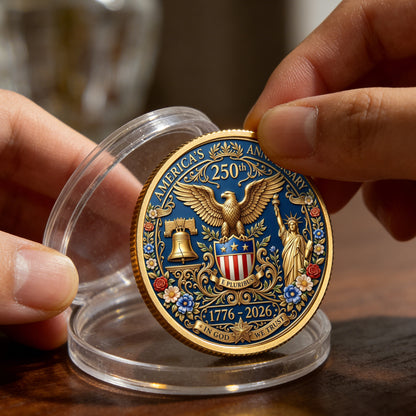 250 Years In God We Trust Coin, Semiquincentennial America Gift, Patriotic Christian Collectible Coin