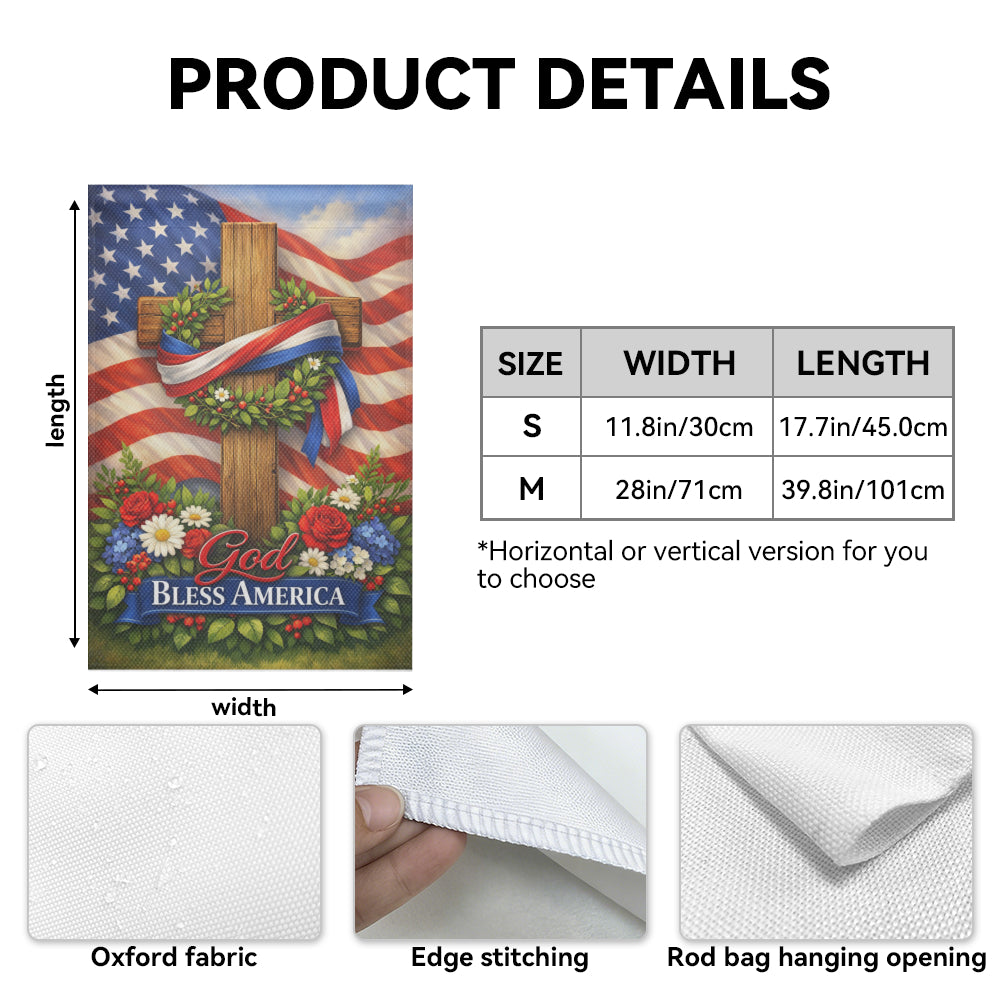 Vintage Christian Patriotic Cross God Bless America Garden Flag
