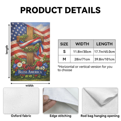 Vintage Christian Patriotic Cross God Bless America Garden Flag