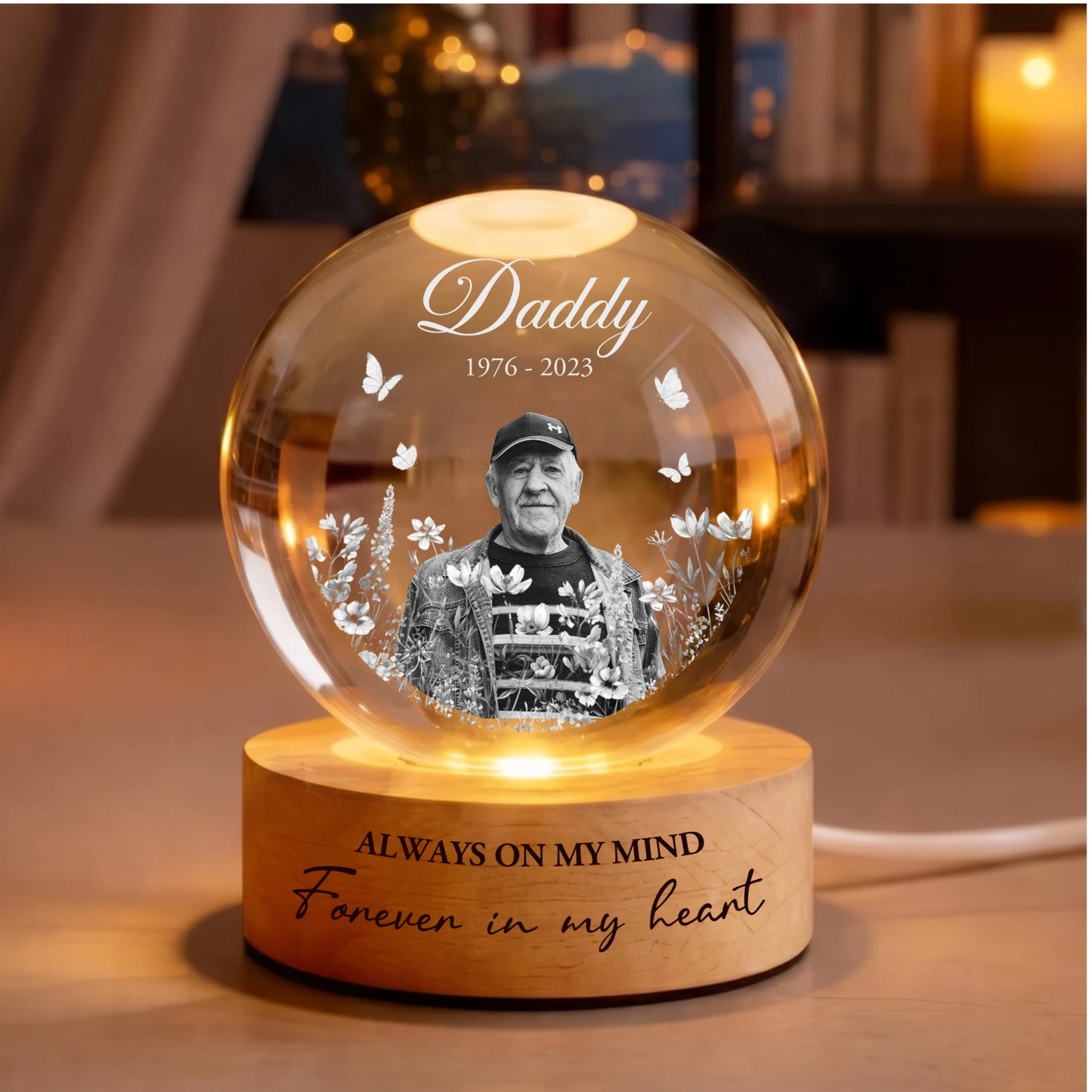 Custom Picture Memorial Crystal Ball Desk Lamp