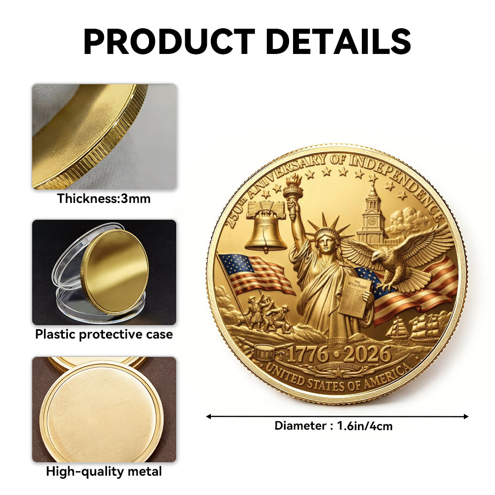 USA 250 Years Coin, Semiquincentennial America Gift, Patriotic Collectible Coin