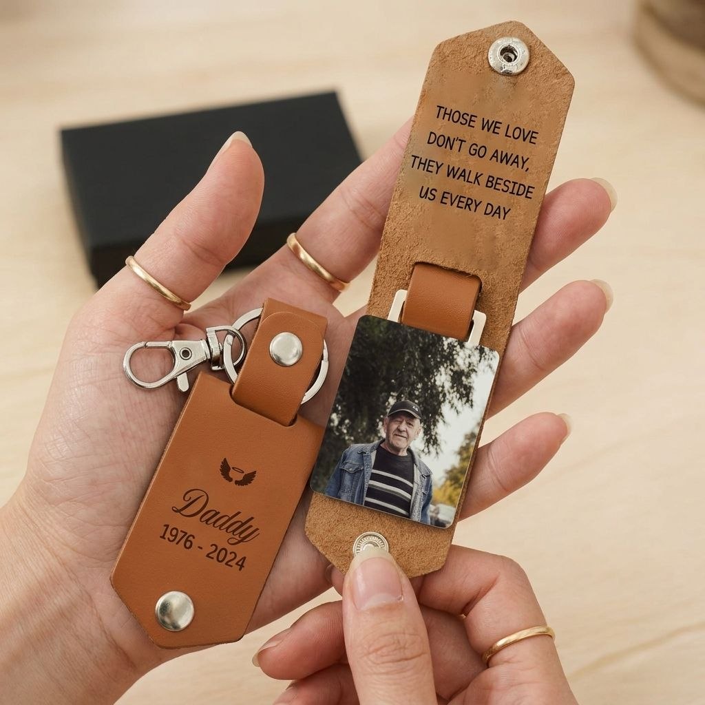 Dad Loss Leather Keychain, Rememberance Keychain