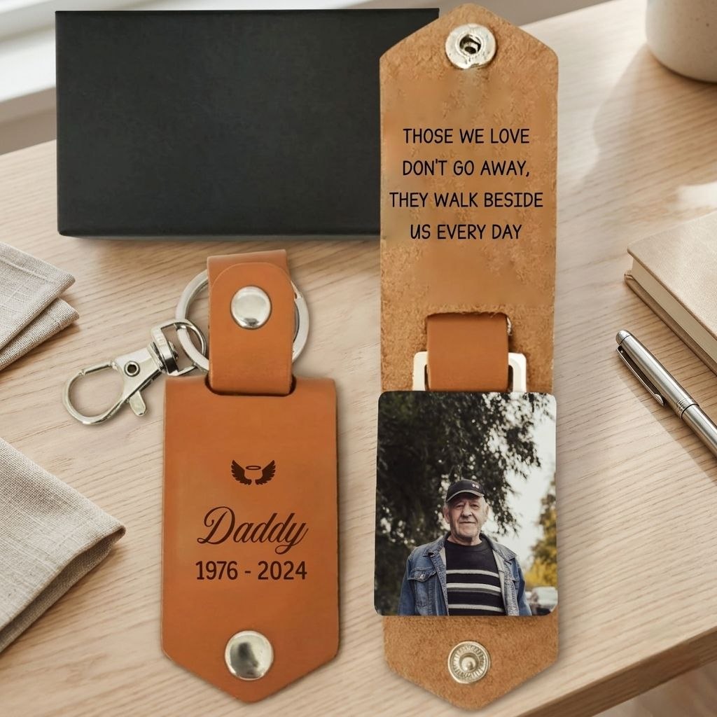 Dad Loss Leather Keychain, Rememberance Keychain