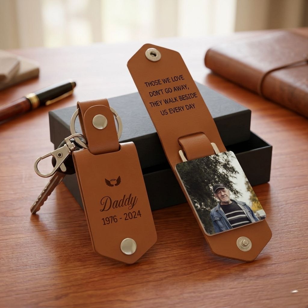 Dad Loss Leather Keychain, Rememberance Keychain