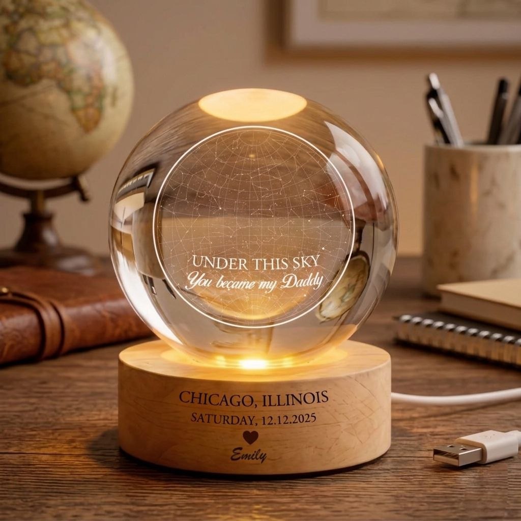 Custom Star Map Crystal Ball, Gift for New Dad