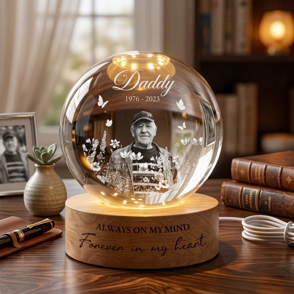 Custom Picture Memorial Crystal Ball Desk Lamp