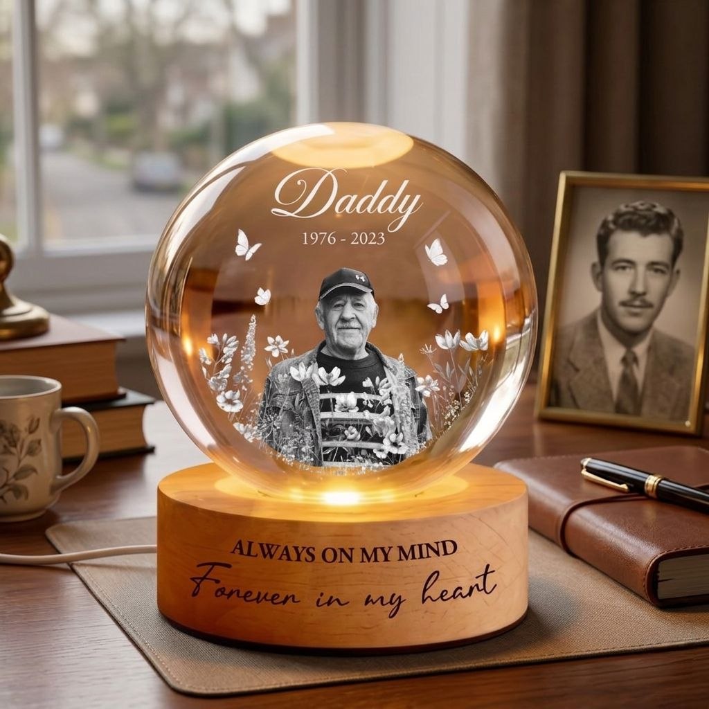 Custom Picture Memorial Crystal Ball Desk Lamp